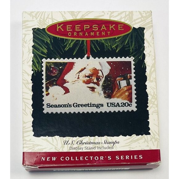 VTG 1993 HALLMARK Keepsake Ornament U.S. CHRISTMAS STAMP #1 Santa Enamel EUC - Picture 5 of 6